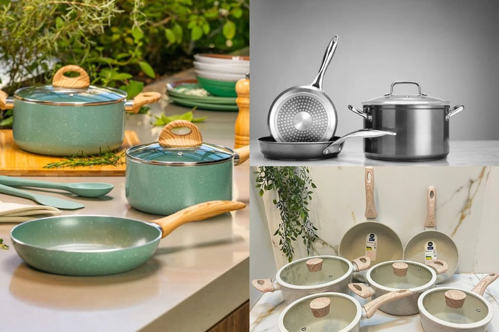 Variedade de cores e design das panelas Brinox Ceramic Life, a melhor marca em custo-benefício.