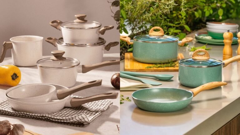 Comparativo visual entre panelas Mimo Style e Brinox para ajudar a escolher qual a melhor marca de panela custo-benefício.