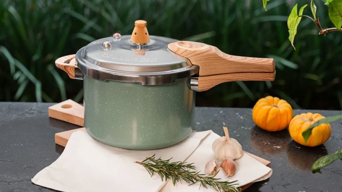 Panela de pressão Brinox Ceramic Life botanika, nova, pronta para o guia de primeiro uso e cura do revestimento cerâmico